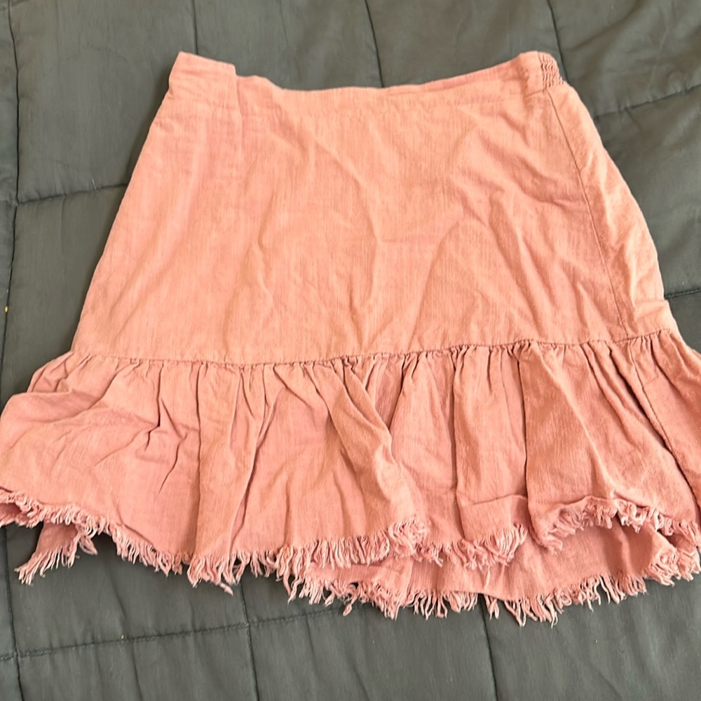 Cali1850 Dusty Pink Linen Blend Ruffle Fringe Mini Skirt Size XS